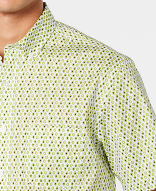 Club Room Men's Woven Printed Button Down Shirt Green Size Large