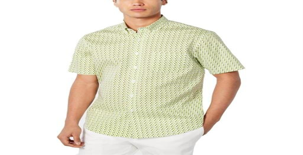 Camisa social masculina com estampa de tecido e botões, tamanho grande, verde