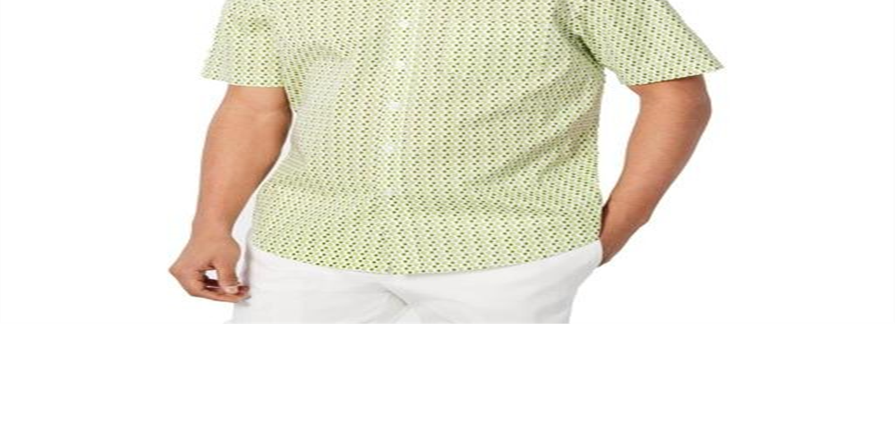 Camisa social masculina com estampa de tecido e botões, tamanho grande, verde