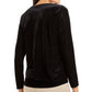 Blusa casual feminina Alfani com decote redondo texturizado e manga comprida, preta, tamanho X-S