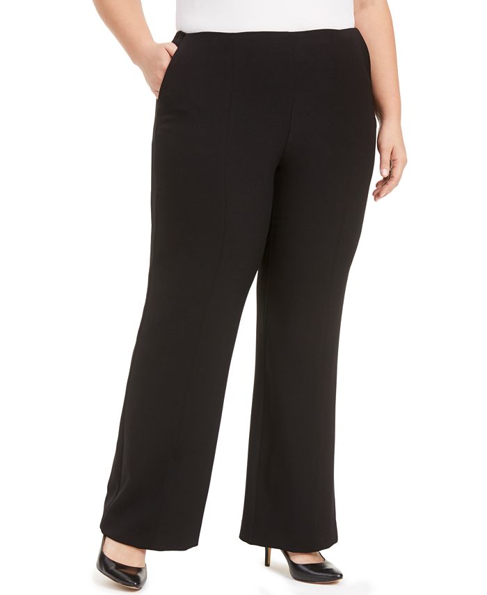Calça feminina Kasper de crepe elástico com perna larga, preta, tamanho 22W