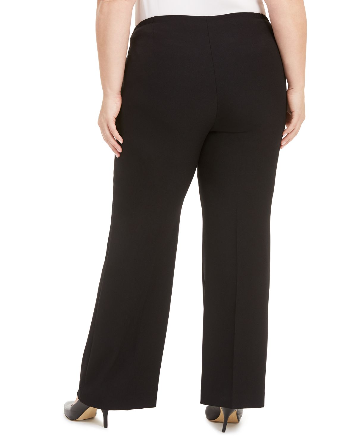 Calça feminina Kasper de crepe elástico com perna larga, preta, tamanho 22W