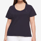 Camiseta feminina Tommy Hilfiger de algodão com decote em V, azul, tamanho 1X