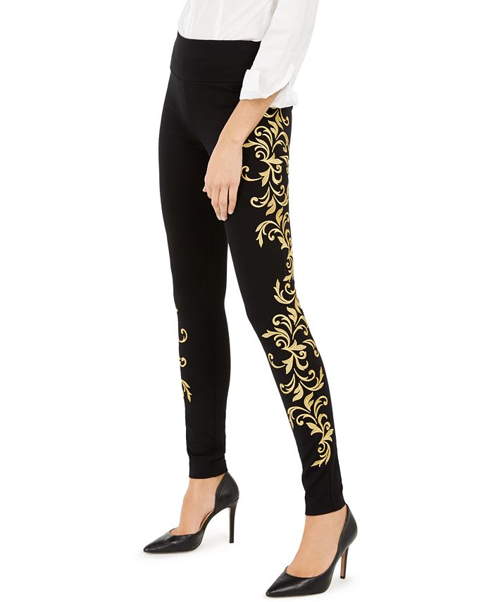Calça skinny bordada feminina INC International Concepts, preta, tamanho 6, pequena