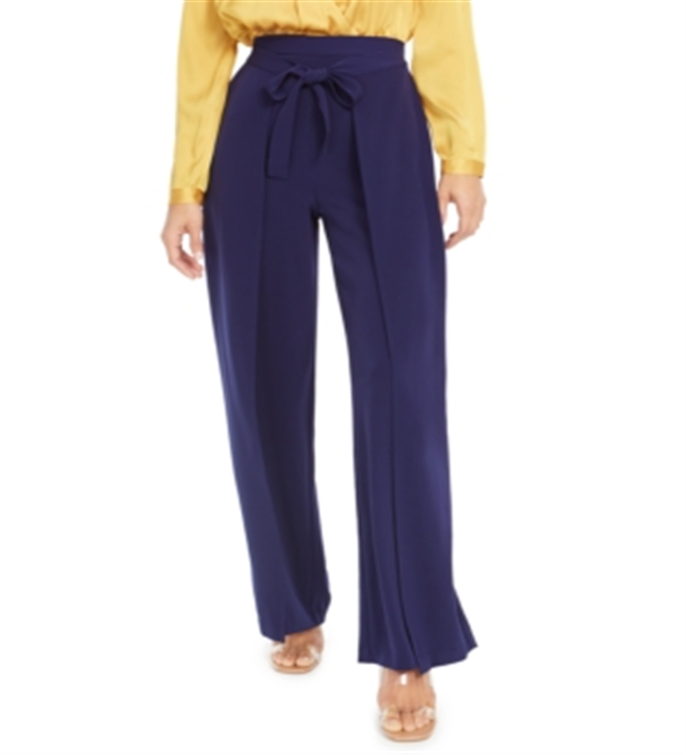 Calça feminina Bar III com amarração e perna larga, azul, tamanho XX-S