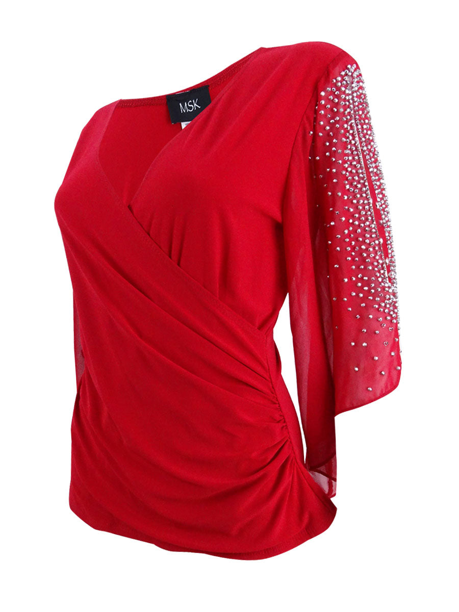 Blusa feminina MSK de chiffon com detalhes, vermelha, tamanho M