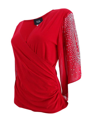 MSK Women's Embellished Chiffon Blouse Red Size M