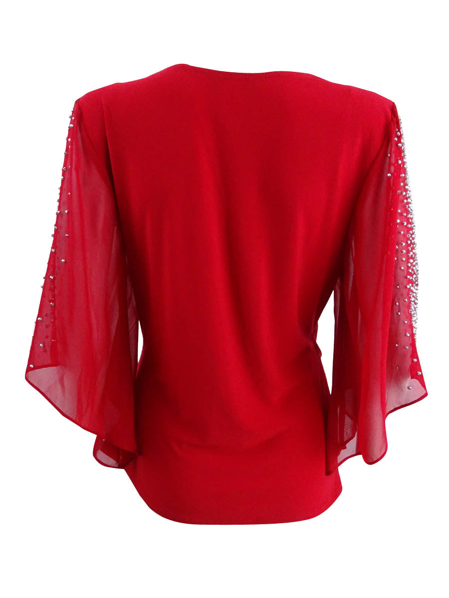 Blusa feminina MSK de chiffon com detalhes, vermelha, tamanho M