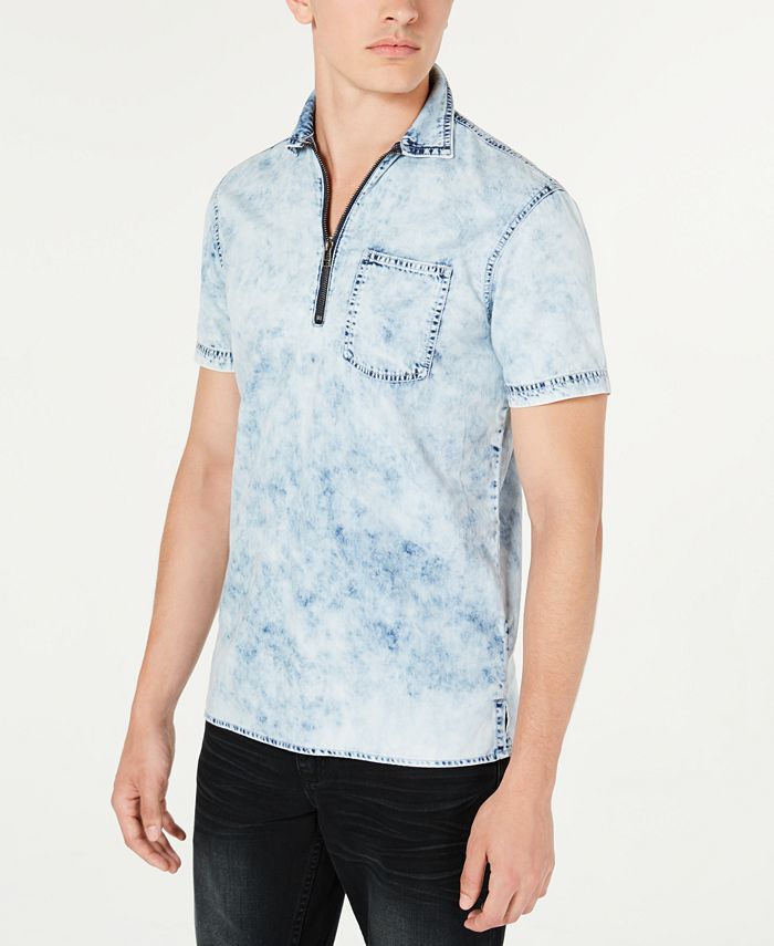 Camisa jeans masculina com zíper de um quarto da INC International Concepts, azul, tamanho pequeno