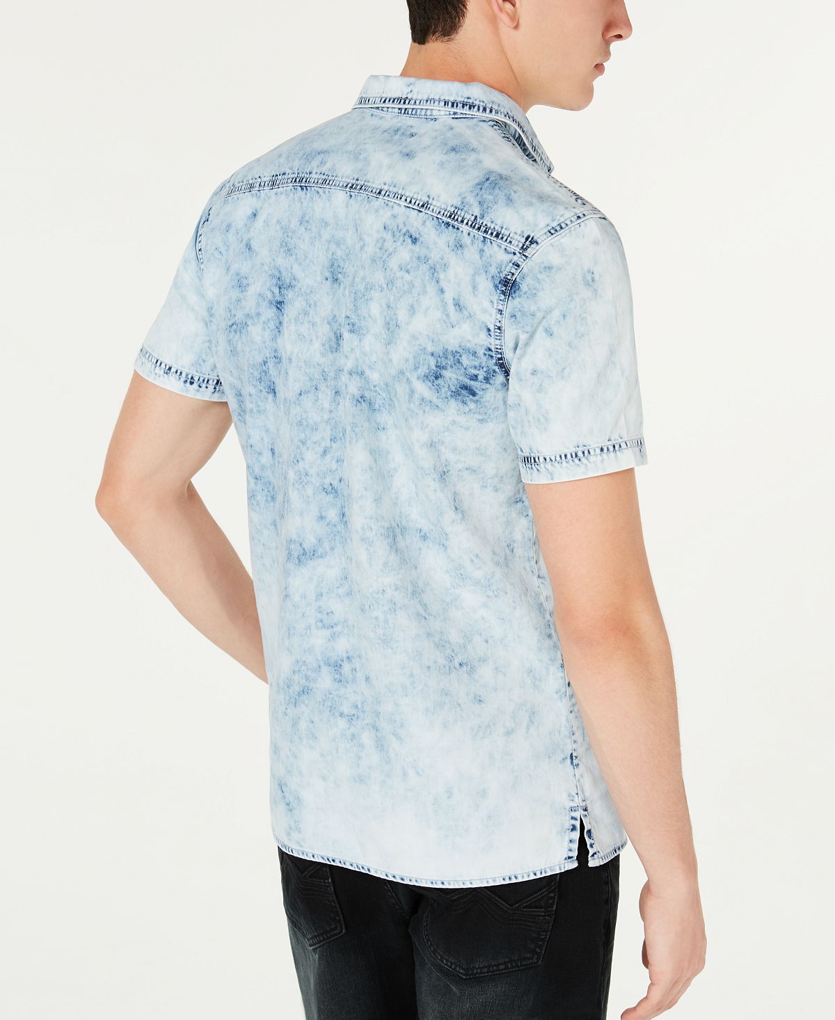 Camisa jeans masculina com zíper de um quarto da INC International Concepts, azul, tamanho pequeno