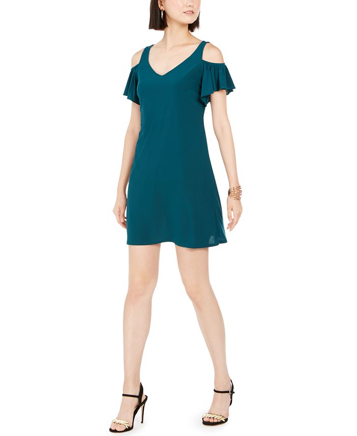 Vestido feminino MSK com ombros descobertos e mangas esvoaçantes, verde, tamanho pequeno P