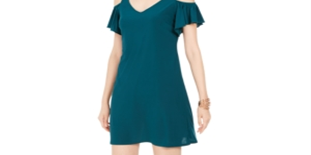 Vestido feminino MSK com ombros descobertos e mangas esvoaçantes, verde, tamanho pequeno P