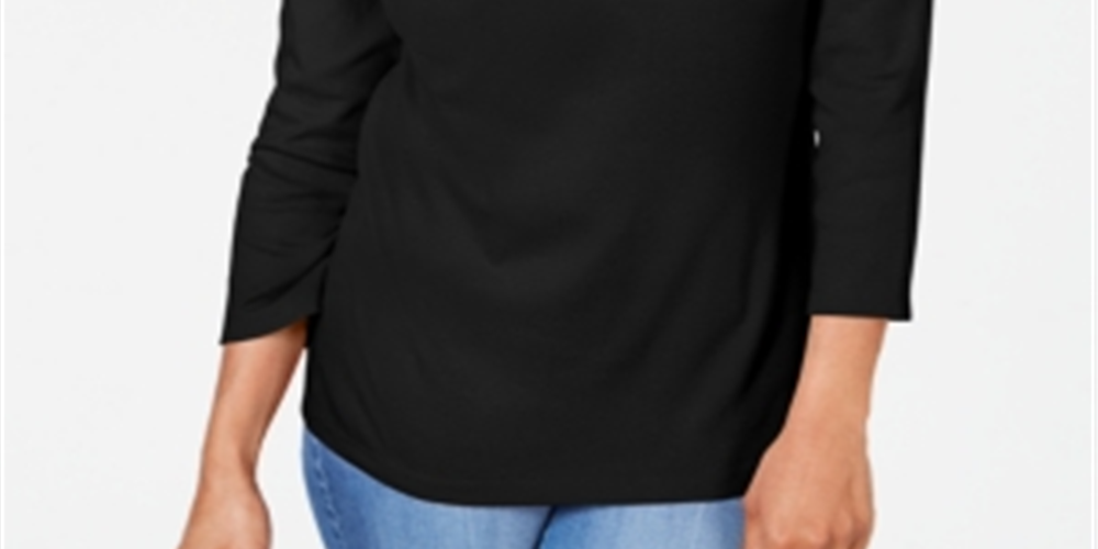 Karen Scott Blusa feminina bordada de algodão com efeito em camadas, preta, tamanho X-G