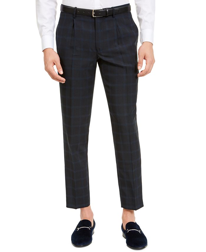 Calça plissada slim fit windowpane masculina da INC International Concepts, azul, tamanho 36W