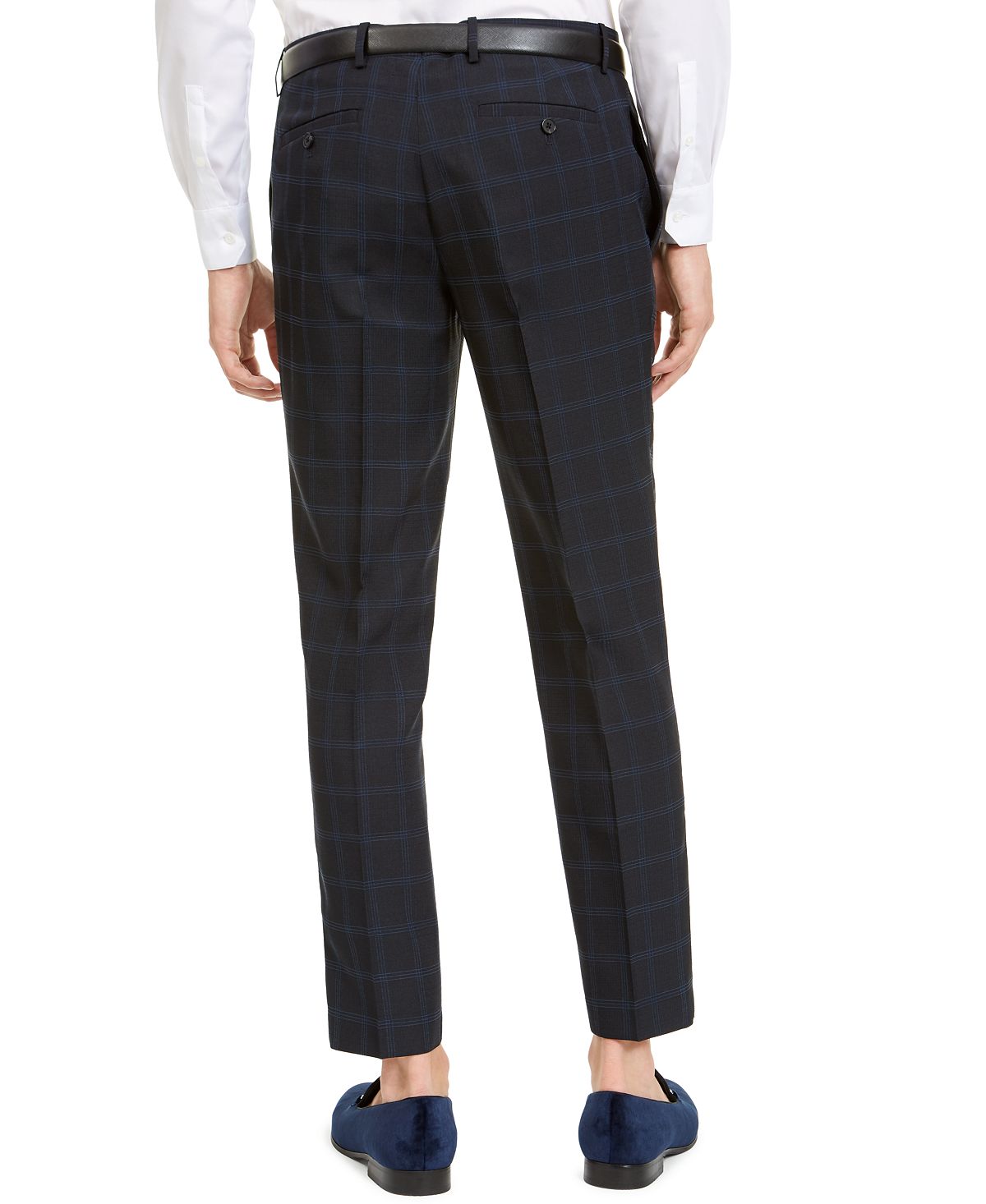 Calça plissada slim fit windowpane masculina da INC International Concepts, azul, tamanho 36W
