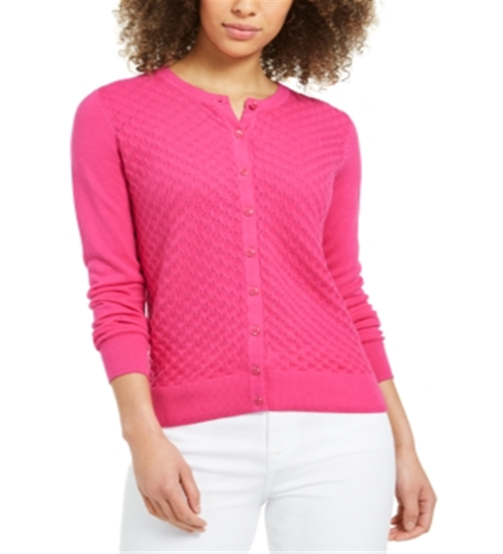 Cardigan feminino com ponto pavão Charter Club rosa tamanho extrapequeno