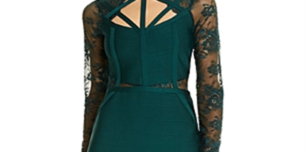 Vestido justo com manga de renda Prianka da Guss para mulheres, branco, tamanho XS