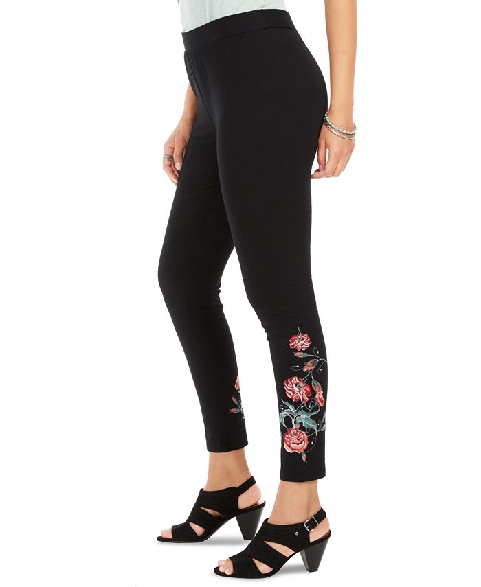 Leggings femininas bordadas Style &amp; Co, pretas, tamanho XS