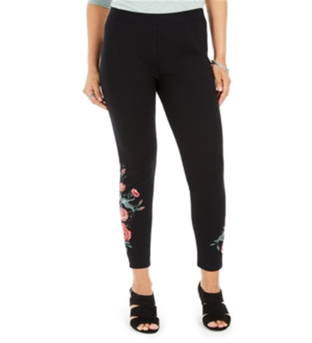 Leggings femininas bordadas Style &amp; Co, pretas, tamanho XS