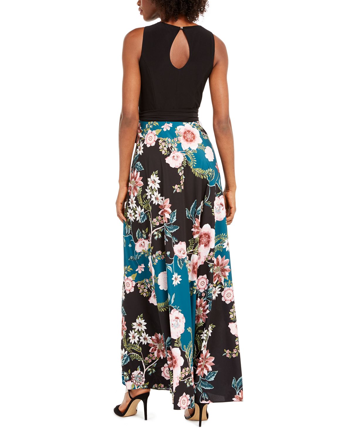 Vestido longo feminino com estampa floral e lisa da INC Iternational Concepts, preto, tamanho 0