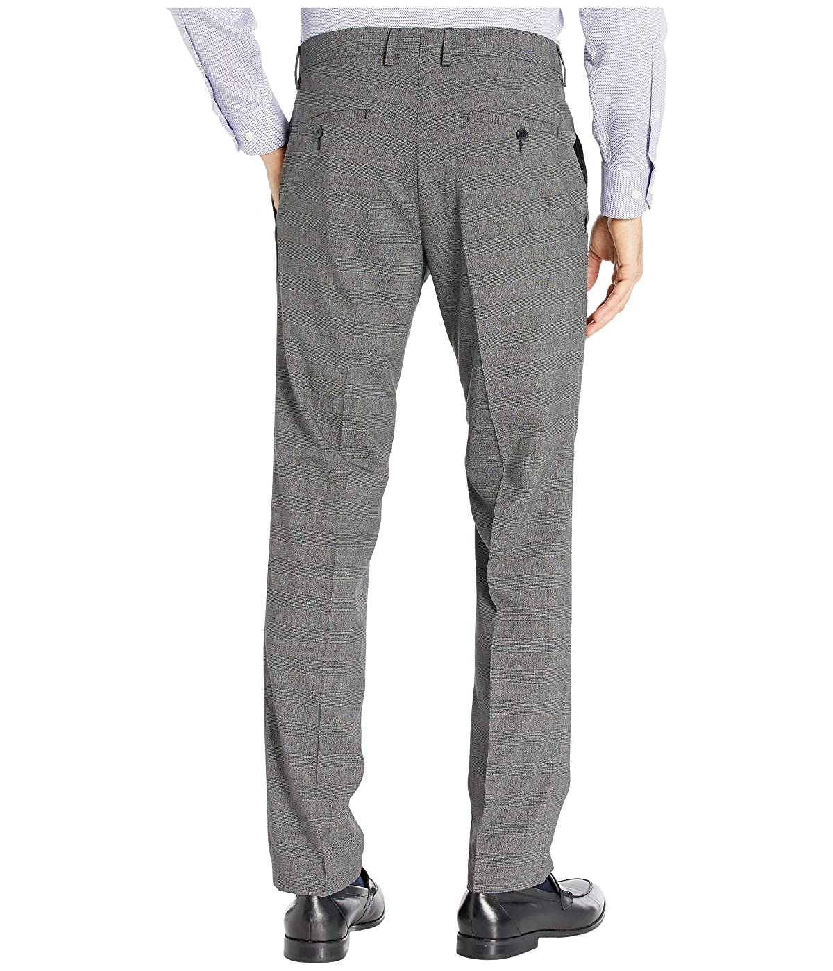 Calça social masculina Kenneth Cole Reaction Stretch Heather Glen Plaid Slim Fit com frente lisa, cinza, tamanho 40x32