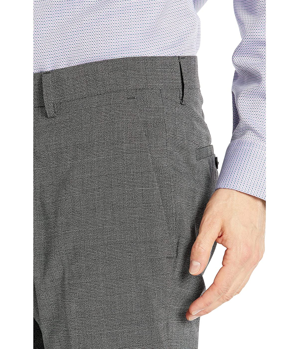 Calça social masculina Kenneth Cole Reaction Stretch Heather Glen Plaid Slim Fit com frente lisa, cinza, tamanho 40x32