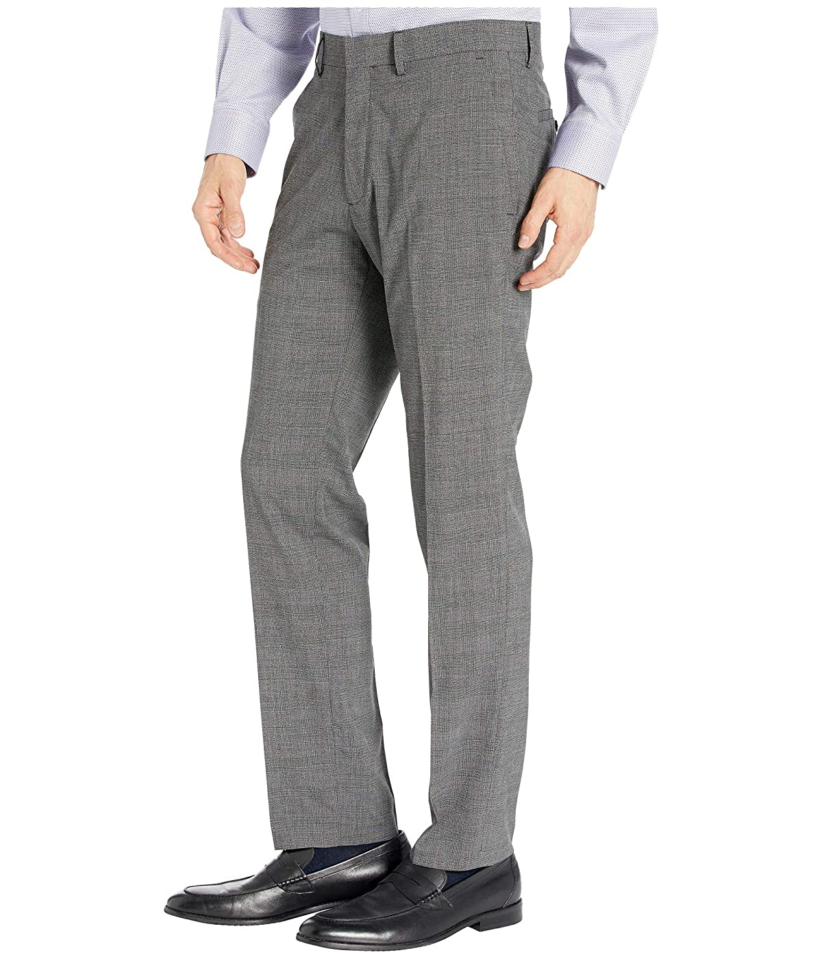 Calça social masculina Kenneth Cole Reaction Stretch Heather Glen Plaid Slim Fit com frente lisa, cinza, tamanho 40x32