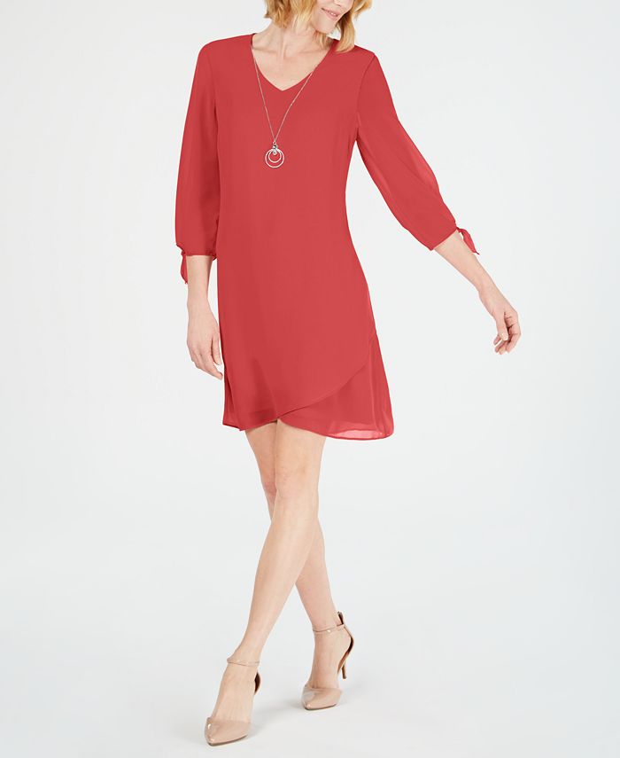 Vestido feminino com mangas amarradas e colar, tamanho pequeno, vermelho, médio, da coleção JM