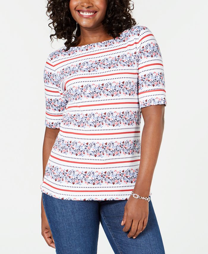 Blusa feminina Karen Scott com estampa de gola canoa, branca, tamanho P