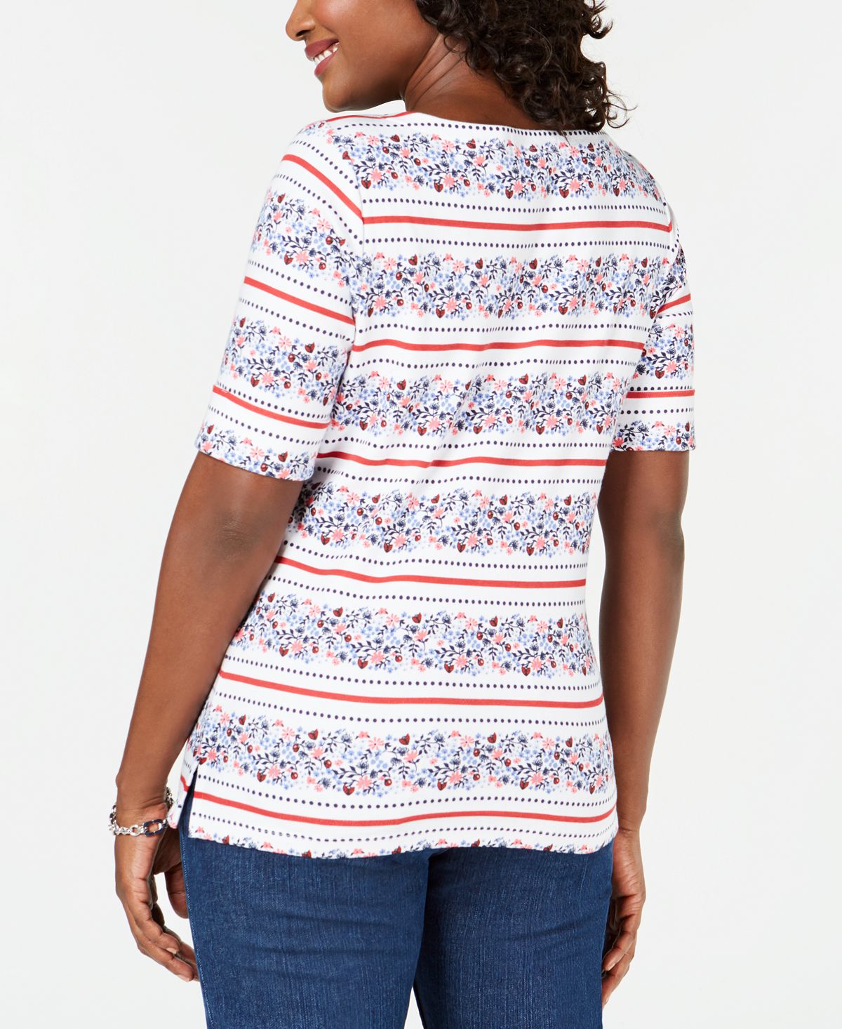 Blusa feminina Karen Scott com estampa de gola canoa, branca, tamanho P