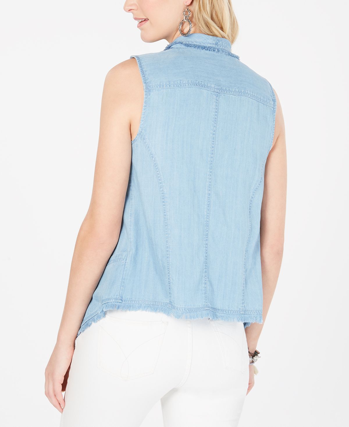 Colete feminino estilo &amp; co com frente drapeada e bainha desfiada, azul, tamanho maior