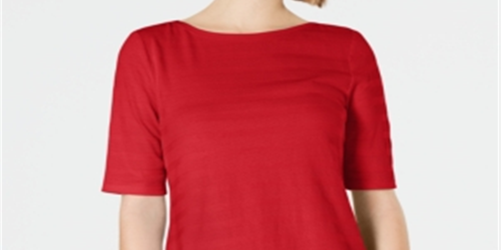 Camiseta feminina Charter Club com textura de algodão e listras, mangas curtas, vermelha, tamanho XL