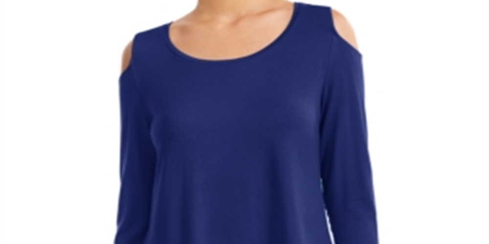 JM Collection Blusa feminina com ombros descobertos, azul, tamanho pequeno GG