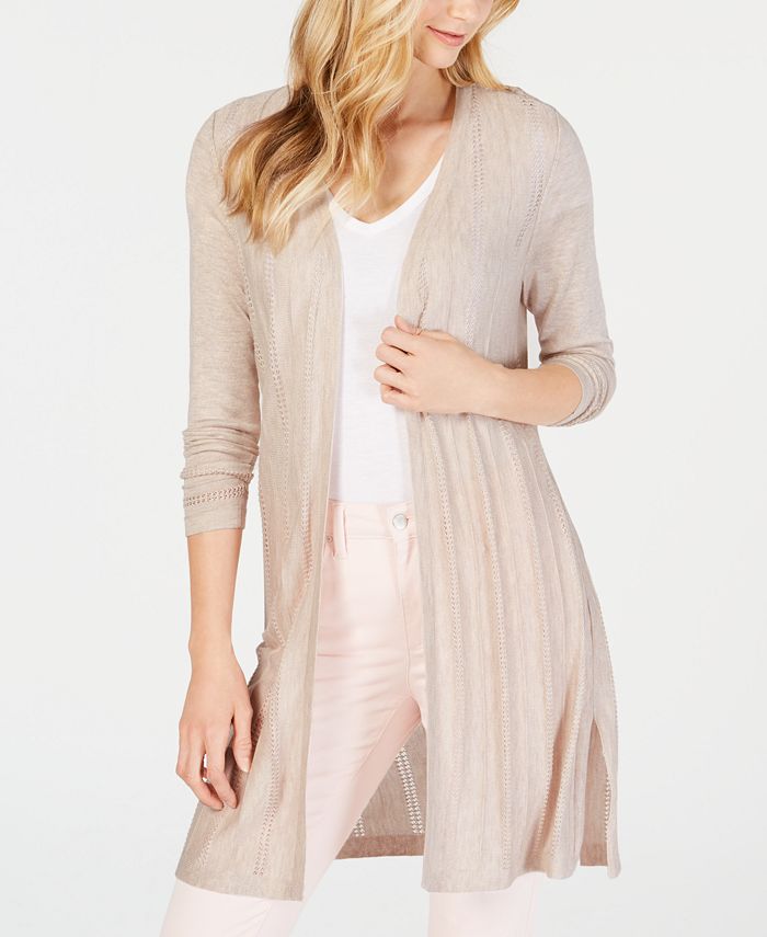 Cardigan feminino de malha texturizada aberto, tamanho grande, marrom, Charter Club