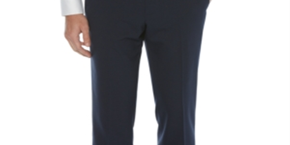 Calça social masculina Perry Ellis Modern Fit, sem passar roupa, com estampa xadrez texturizada e elástica, tamanho 30x30, azul escuro