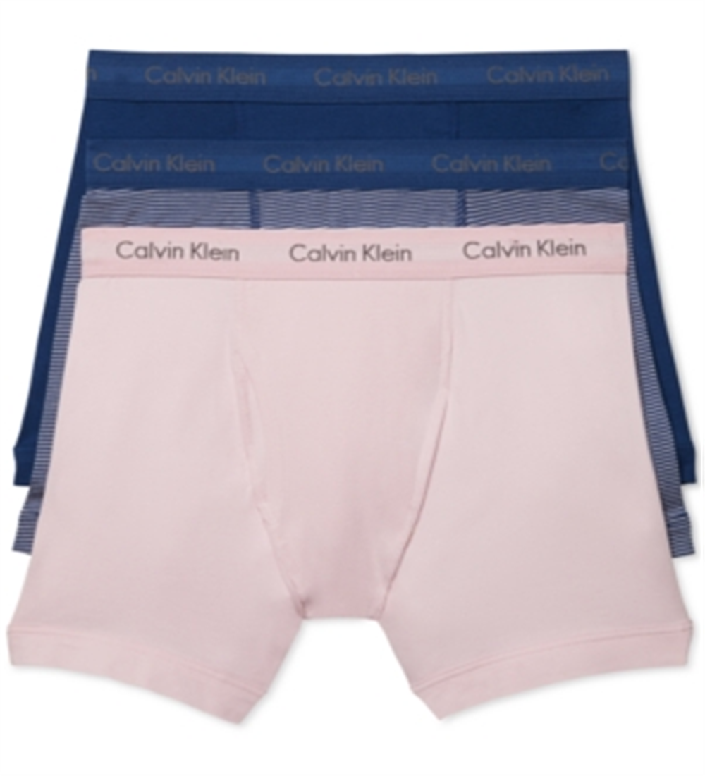 Cuecas boxer masculinas Calvin Klein de algodão elástico, pacote com 3, rosa, tamanho grande