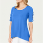 Túnica feminina JM Collection com manga trançada, azul, tamanho pequeno XL