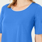 Túnica feminina JM Collection com manga trançada, azul, tamanho pequeno XL