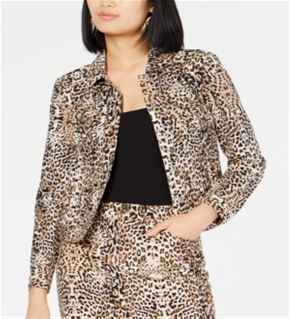Jaqueta feminina com estampa de leopardo INC Iternational Concepts, marrom, tamanho X-S
