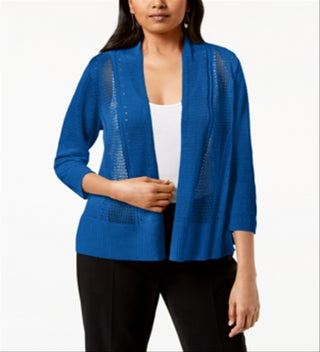 Cardigan Alfani Feminino com Pontos Mistos e Frente Aberta Azul Tamanho Pequeno