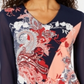 JM Collection Blusa feminina com decote em V e manga de chiffon estampada, azul, tamanho G