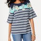 Charter Club Blusa feminina listrada tropical com manga sino, azul, tamanho grande