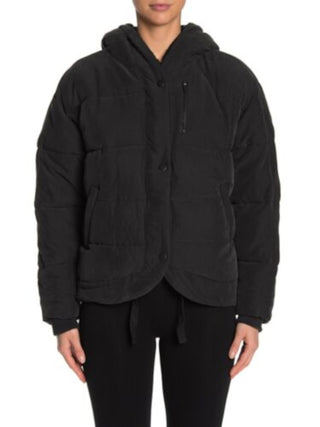 Jaqueta acolchoada com capuz e pele sintética Chill Factor da Free People para mulheres, preta, tamanho pequeno