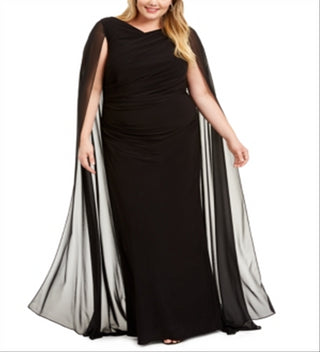 Vestido de capa de chiffon feminino Betsy &amp; Adam, preto, tamanho 22W