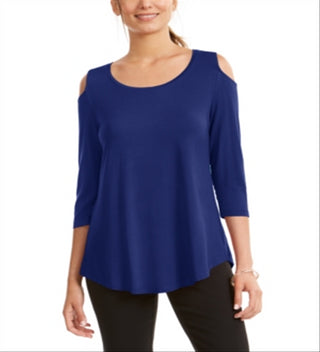 JM Collection Blusa feminina de ombro descoberto azul tamanho GG
