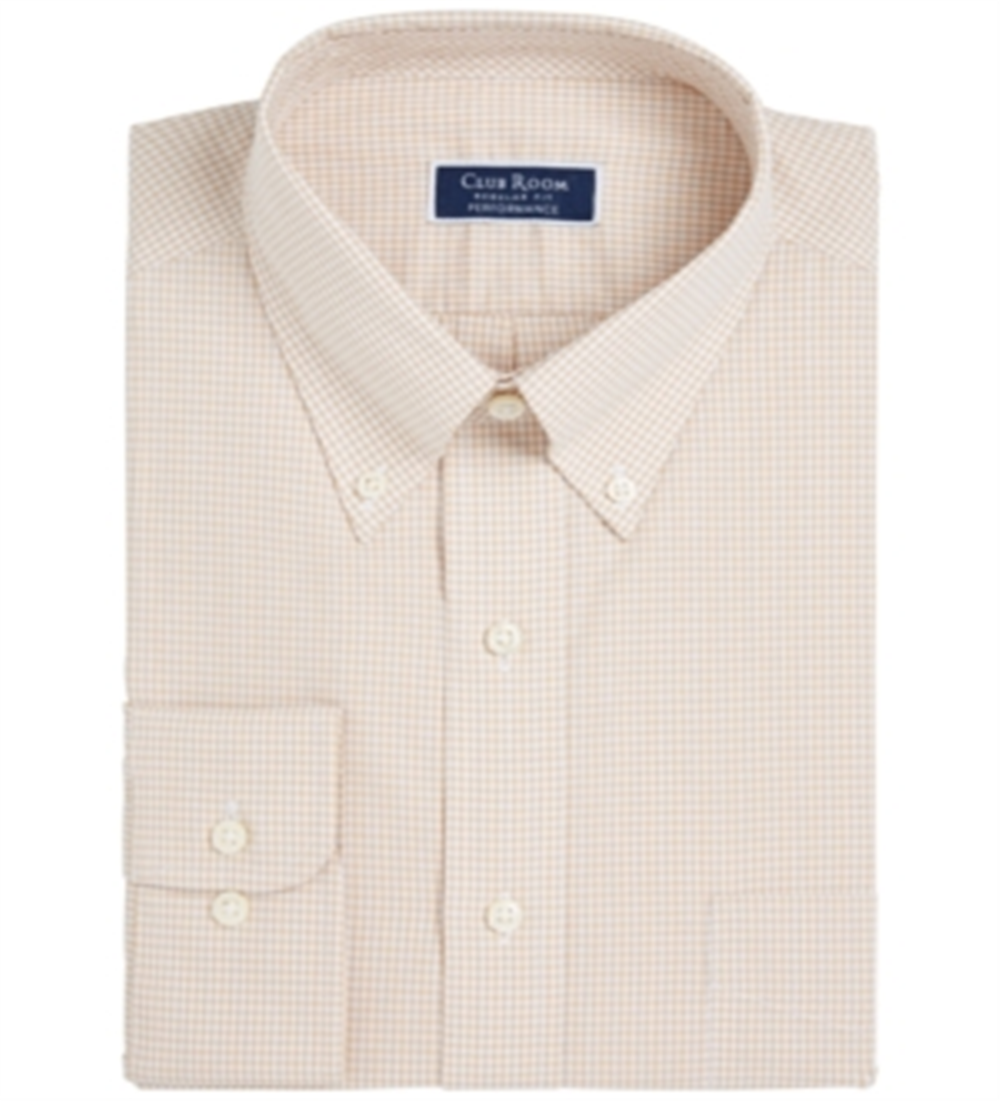 Camisa social masculina Club Room Regular Fit Mini Gingham Marrom Tamanho 34-35