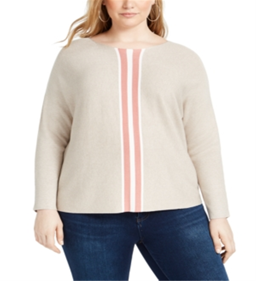 Suéter listrado feminino plus size varsity da INC Iternational Concepts, rosa, tamanho 1X