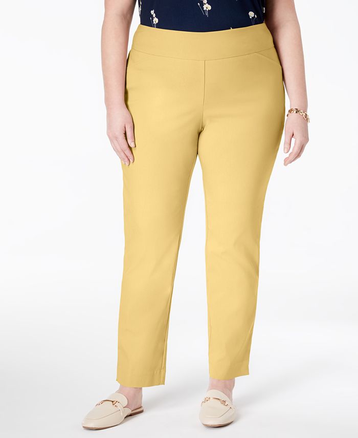 Calça feminina Charter Club Plus Cambridge Tummy Control, amarela, tamanho 18W