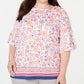 Blusa feminina Charter Club Plus com estampa de outono e manga sino, branca, tamanho 2X