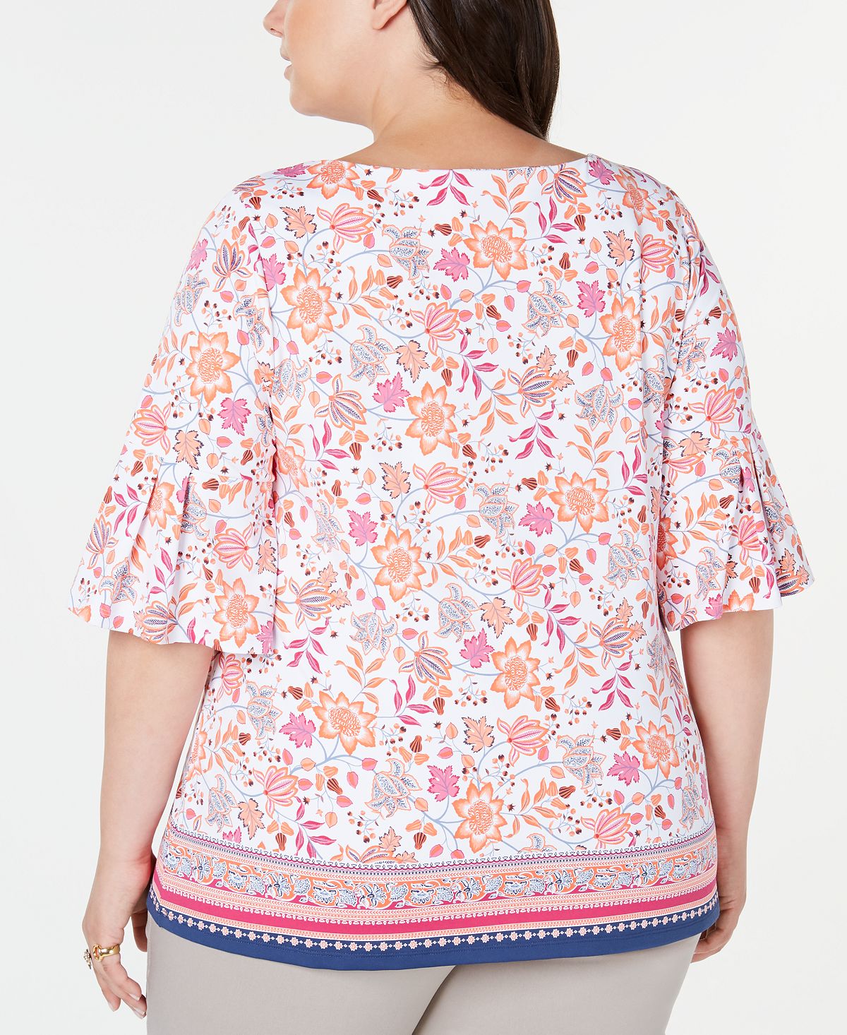 Blusa feminina Charter Club Plus com estampa de outono e manga sino, branca, tamanho 2X